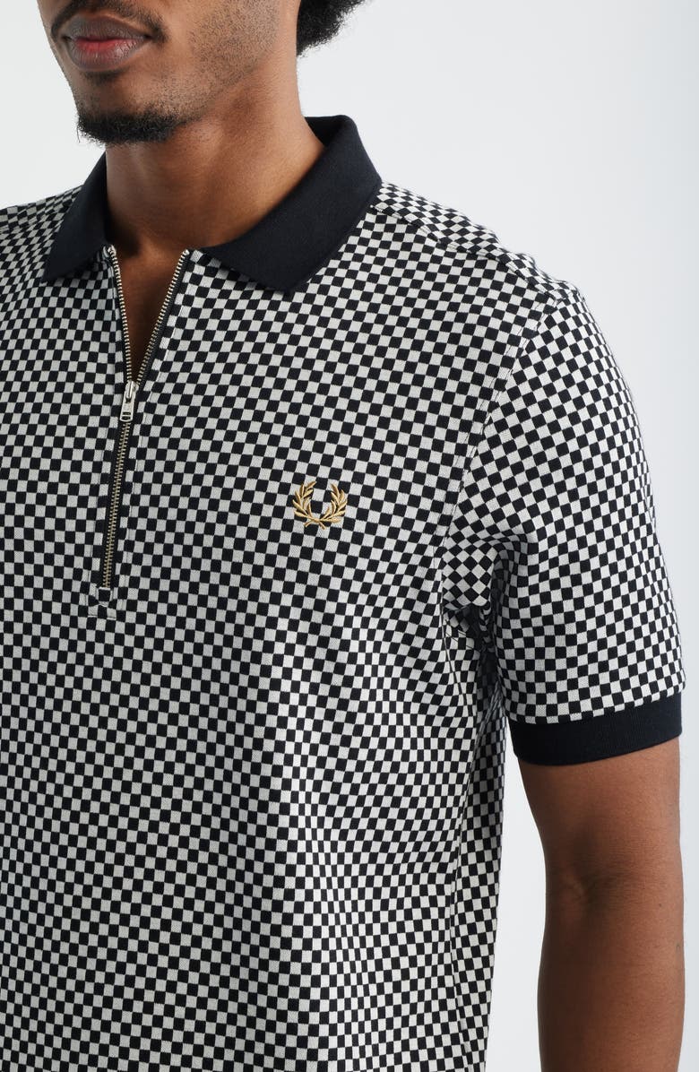Fred Perry Chequerboard Jacquard Quarter-Zip Polo, Alternate, color, Black/ White