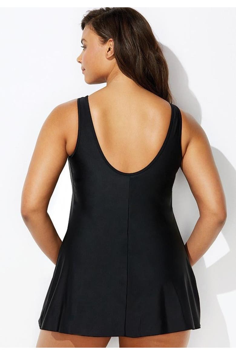 Mesh High Neck Swimdress, Alternate, color, Black