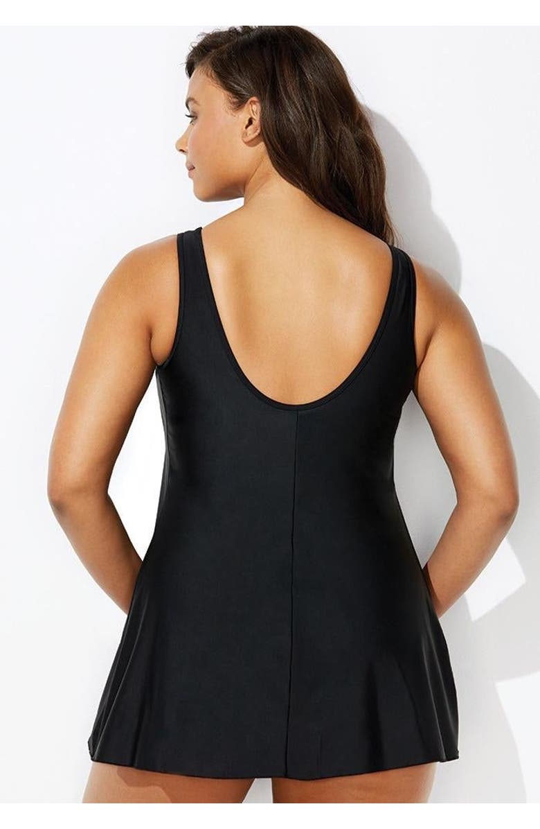 Swimsuits for All Mesh High Neck Swimdress, Alternate, color, Black