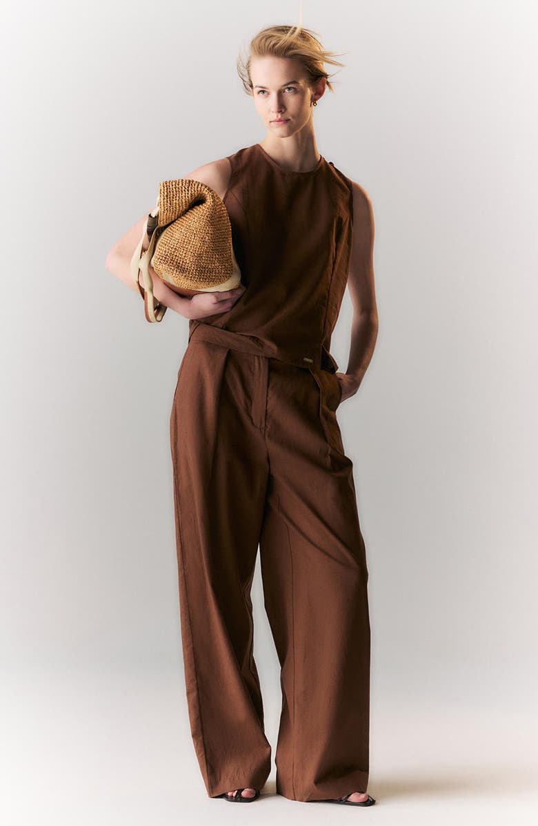 Barbour Lucy Pleated High Waist Cotton & Linen Pants, Alternate, color,