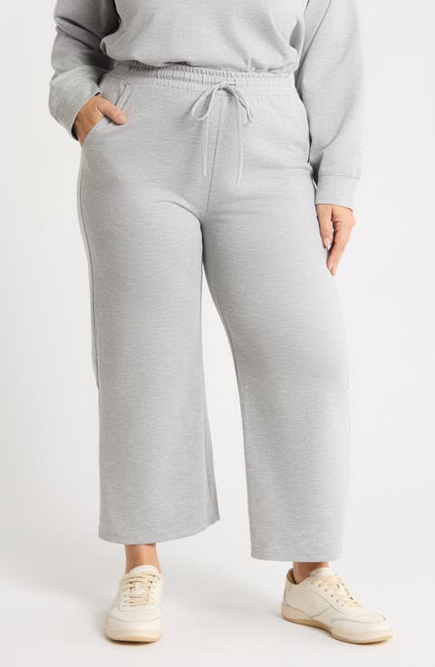 Twill Knit Drawstring Wide Leg Pants