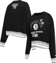 PRO STANDARD Women's Pro Standard Black Brooklyn Nets Area Code Cropped Pullover Sweatshirt