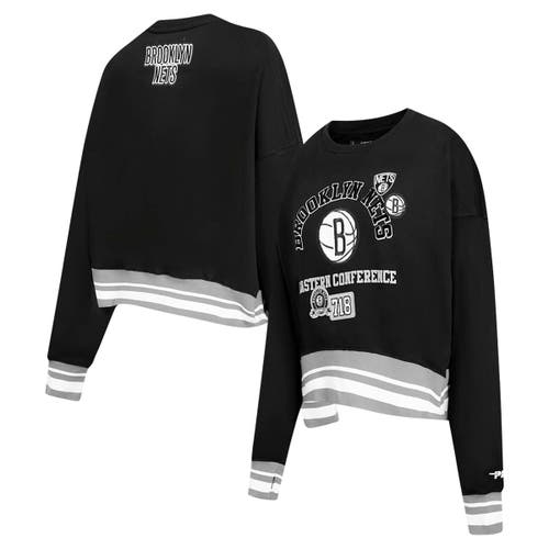 Pro Standard Black Brooklyn Nets Area Code Cropped Pullover Sweatshirt In Black