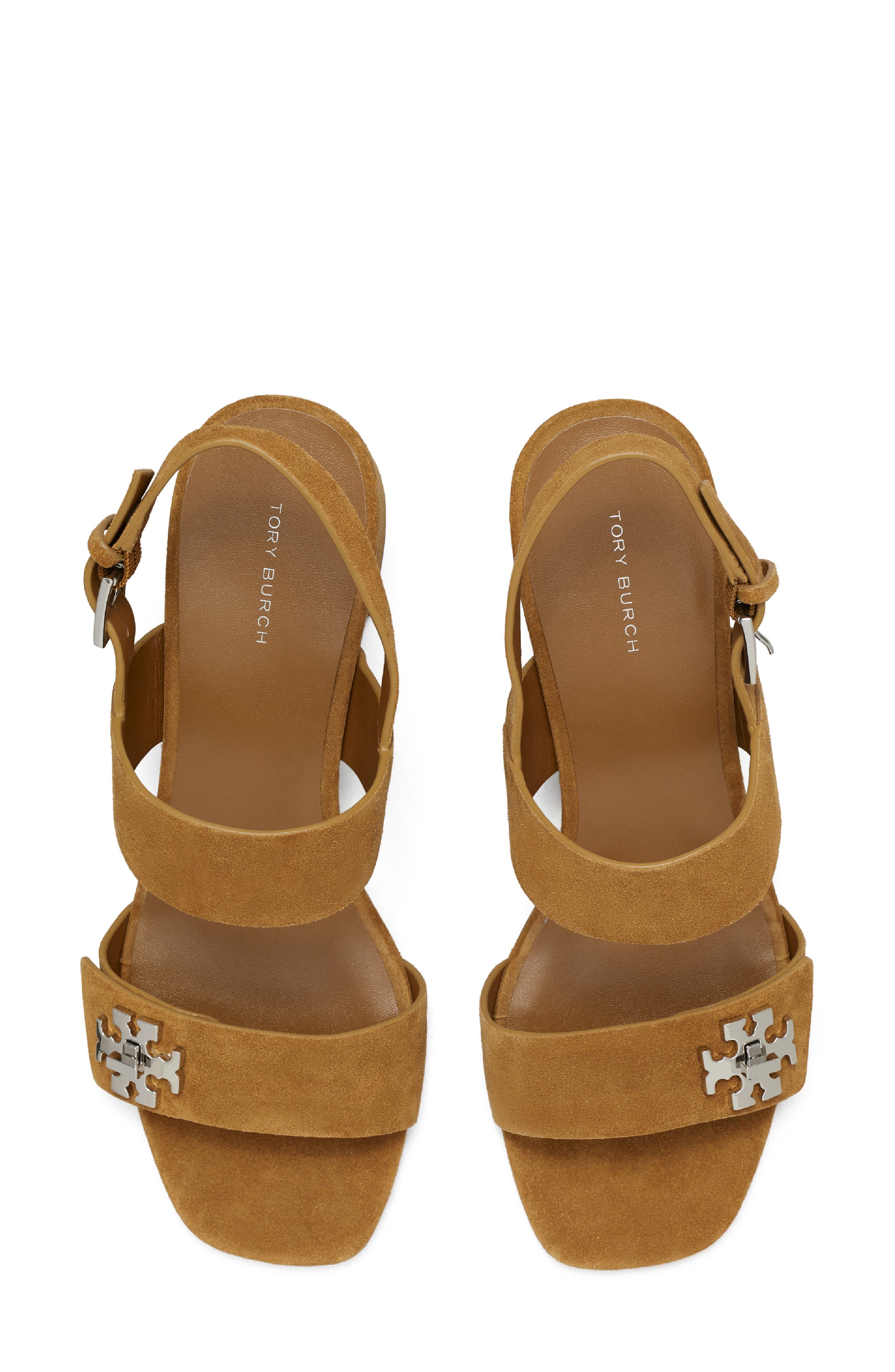 Tory Burch Turnlock Block Heel Slingback Slide Sandal, Alternate, color, Wild Tabacco