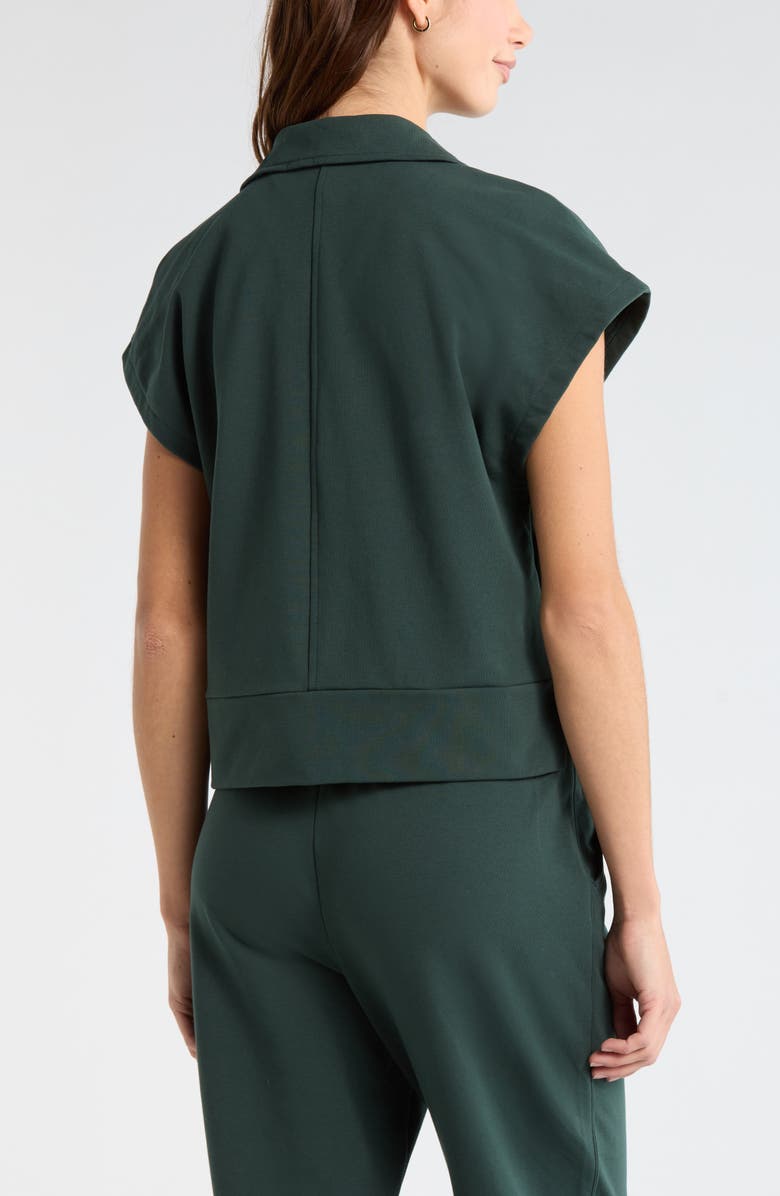 Zella Tempo Terry Half Zip Short Sleeve Sweatshirt, Alternate, color, Green Timber