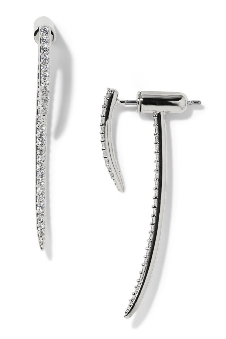 Cubic Zirconia Front/Back Earrings, Main, color, RHODIUM