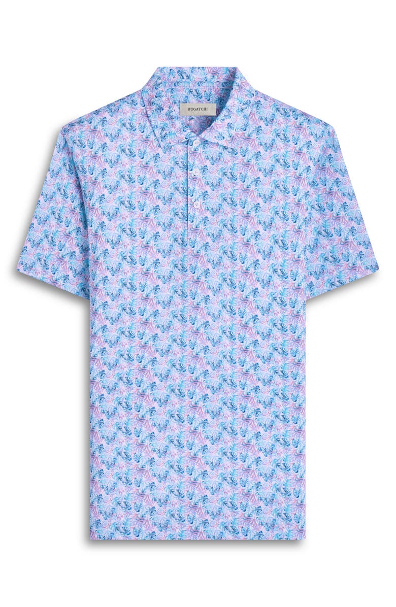 Bugatchi Victor OoohCotton<sup>®</sup> Leaf Print Polo, Alternate, color, Turquoise