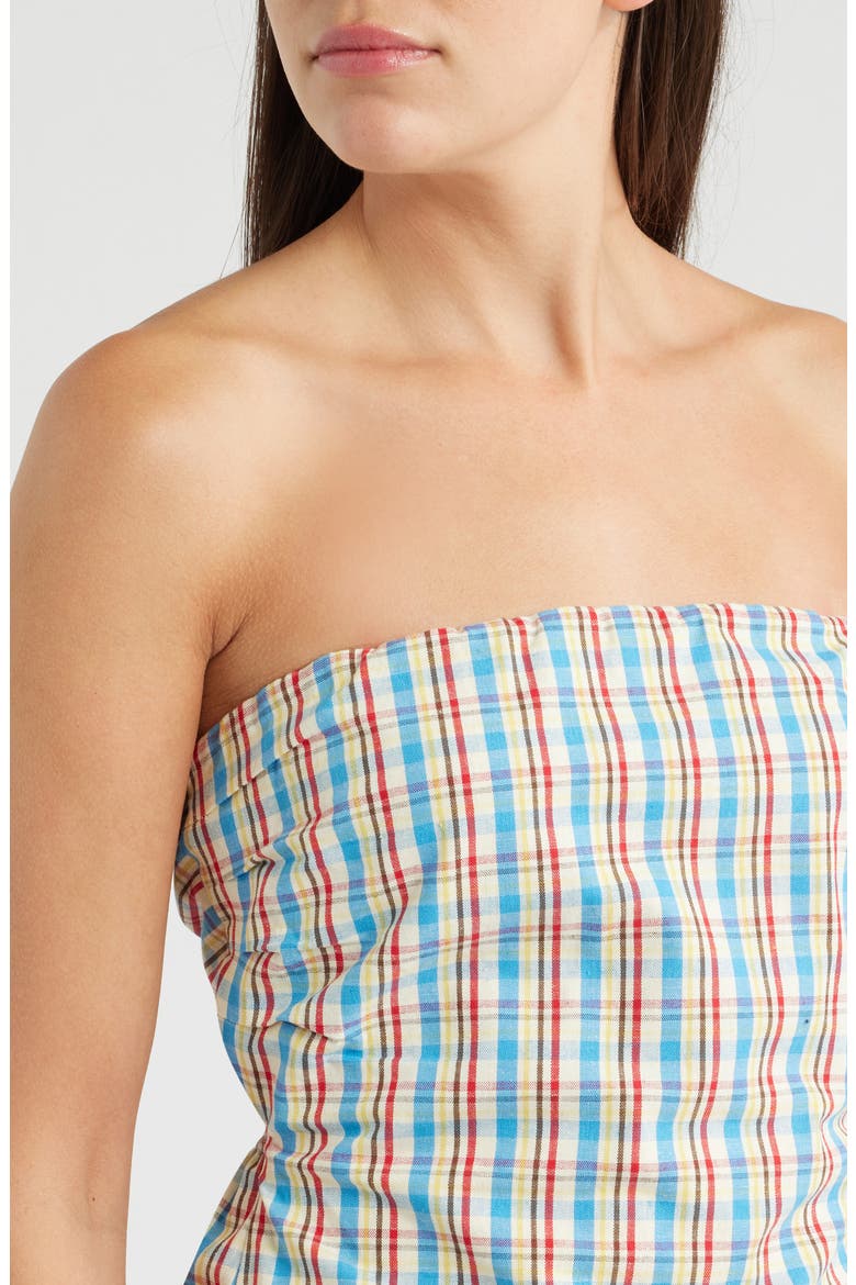 Isole Plaid Strapless Cutout Tie Back Top, Alternate, color, SOFIA CHECK