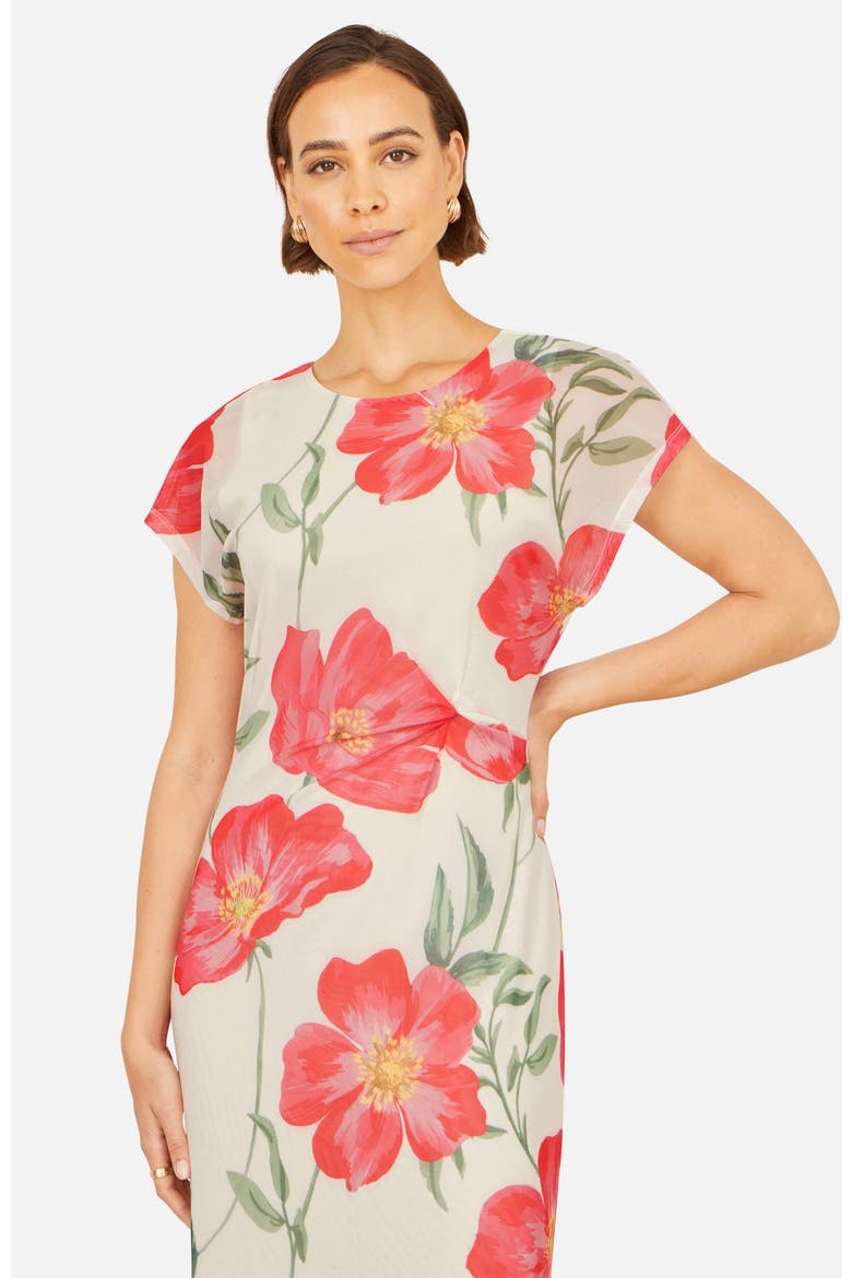 Poppy Print Midi Mesh Dress, Alternate, color, Ivory
