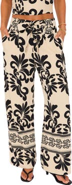 VICI Collection Coastal Print Tie Waist Wide Leg Pants