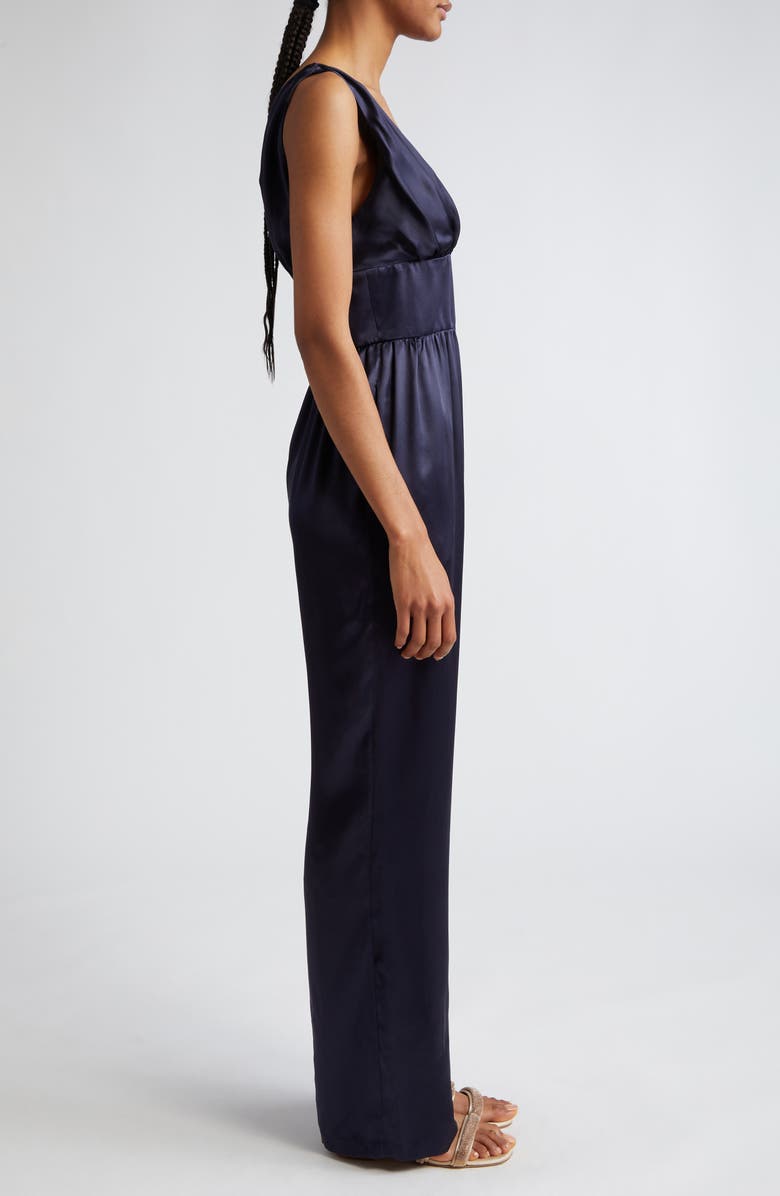 Eleventy Plunge Neck Silk Charmeuse Jumpsuit, Alternate, color, Blue