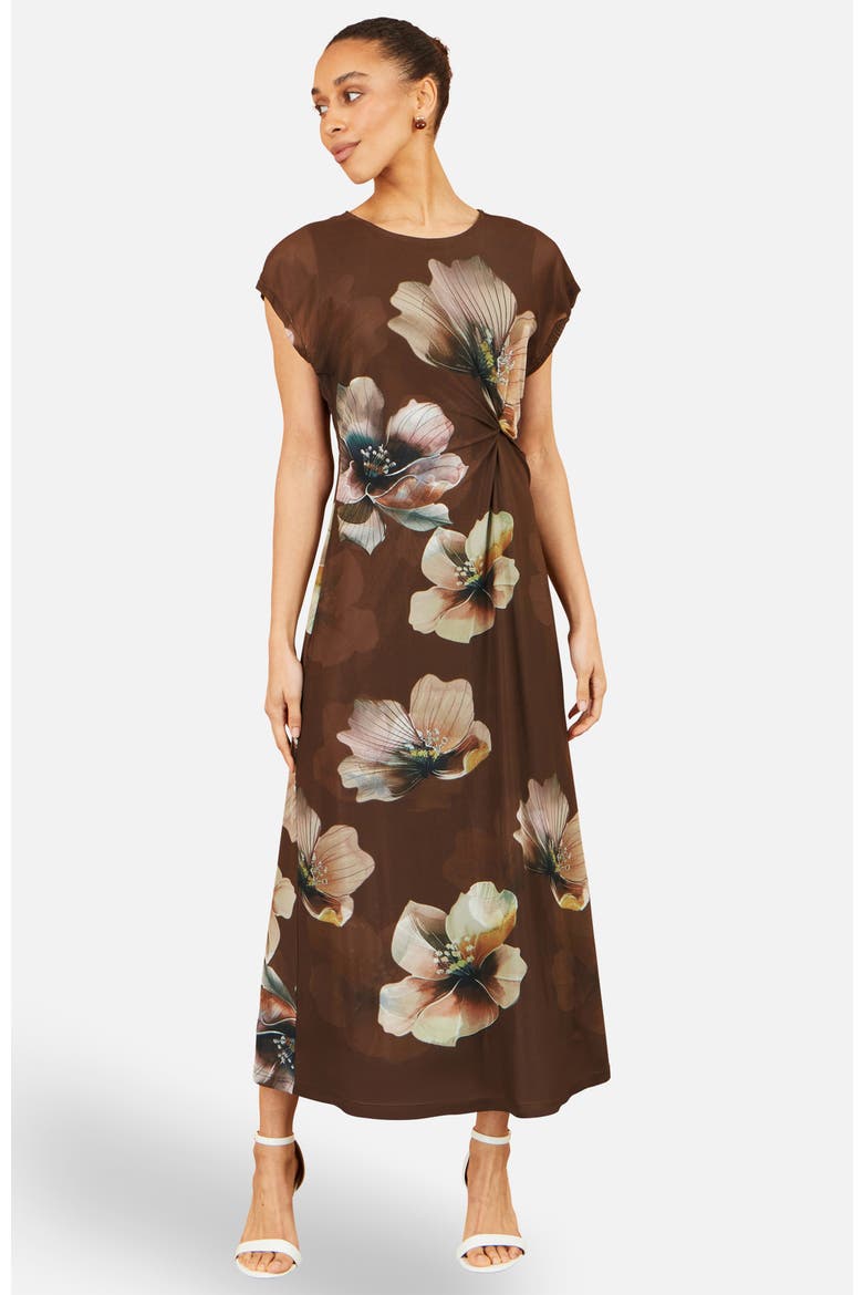 Mesh Floral Midi Dress, Alternate, color, Brown