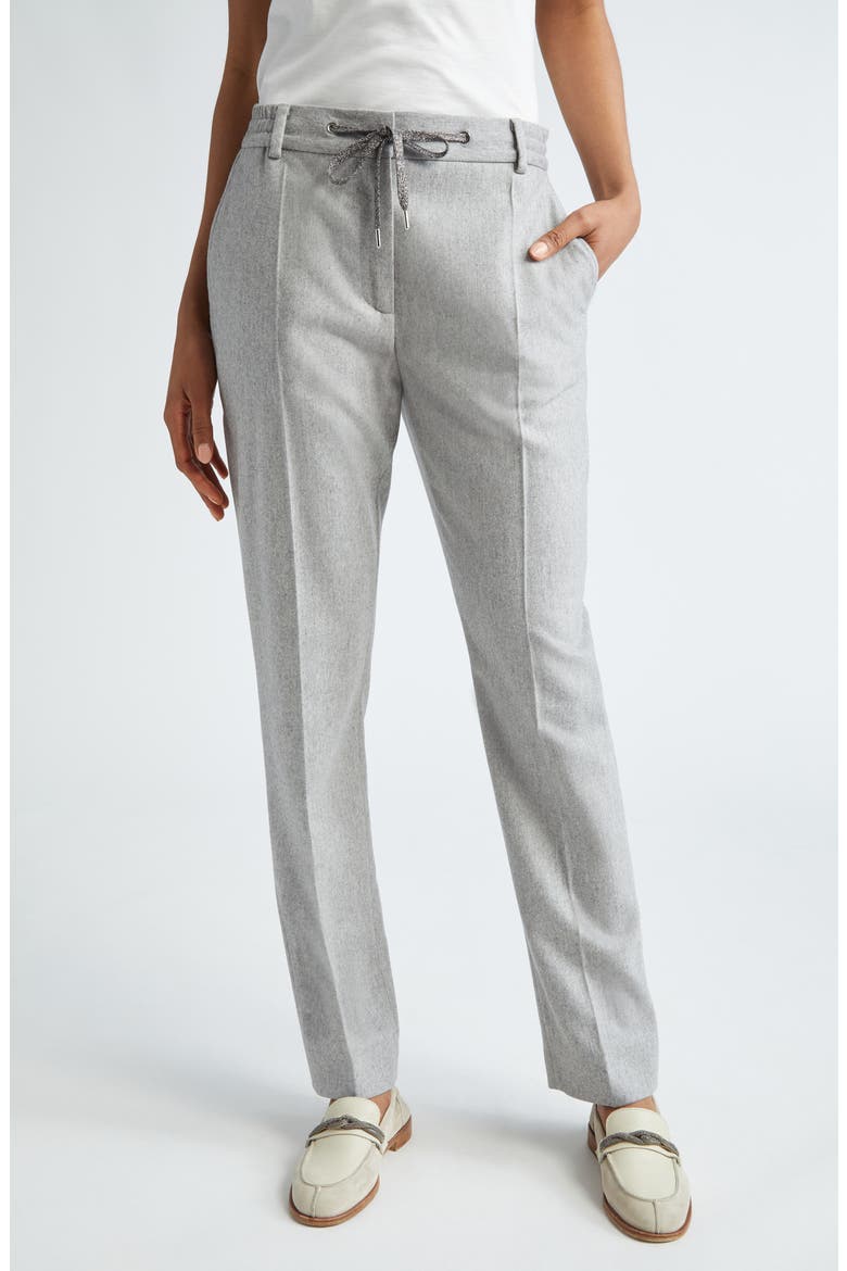 Drawstring Stretch Virgin Wool & Cashmere Straight Leg Pants, Main, color, GREY