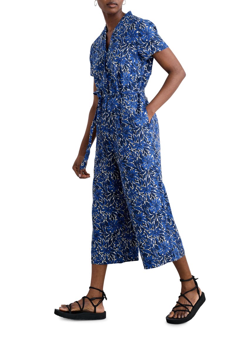 Treen Cove Linen Jumpsuit, Main, color, STREAM FLOWER BRIGHT MARINE