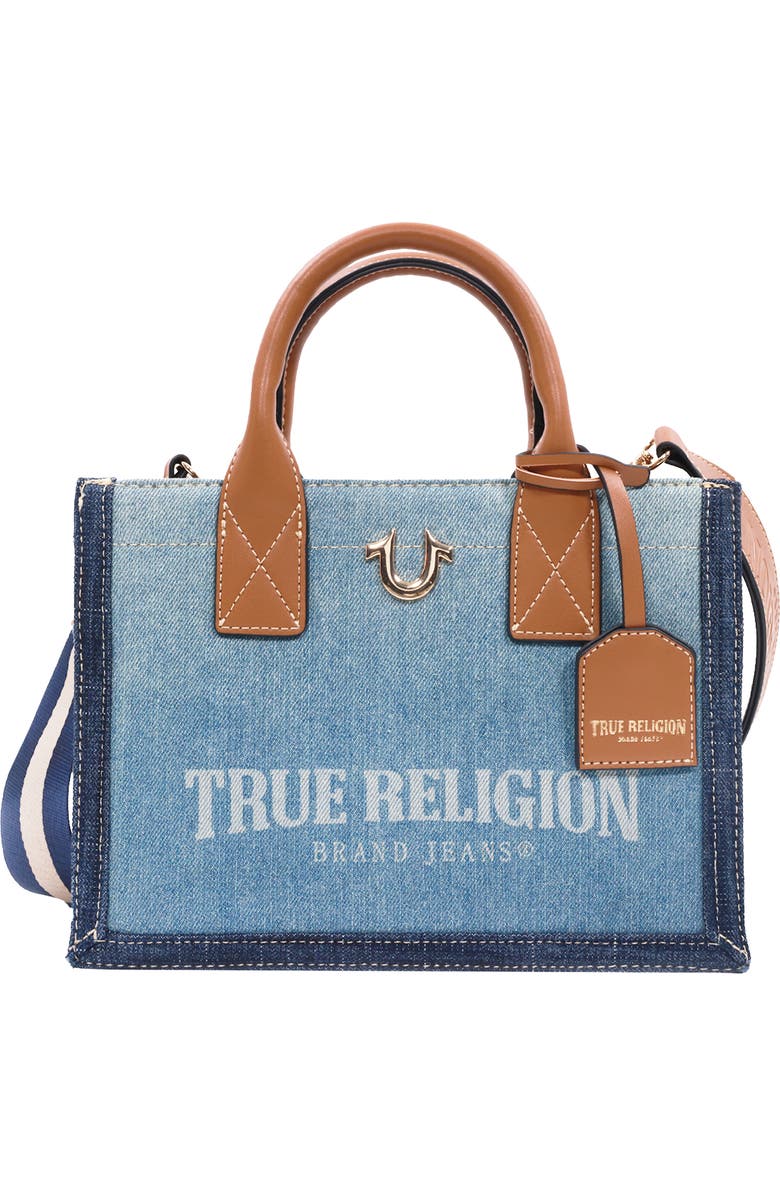 True Religion Modern Edge Denim Tote Bag, Main, color, Light Blue