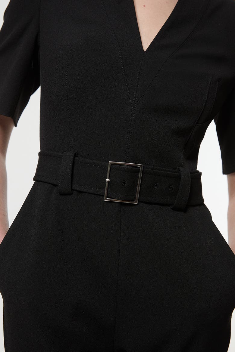 Structured Crepe Forever Belted Jumpsuit, Alternate, color, Black