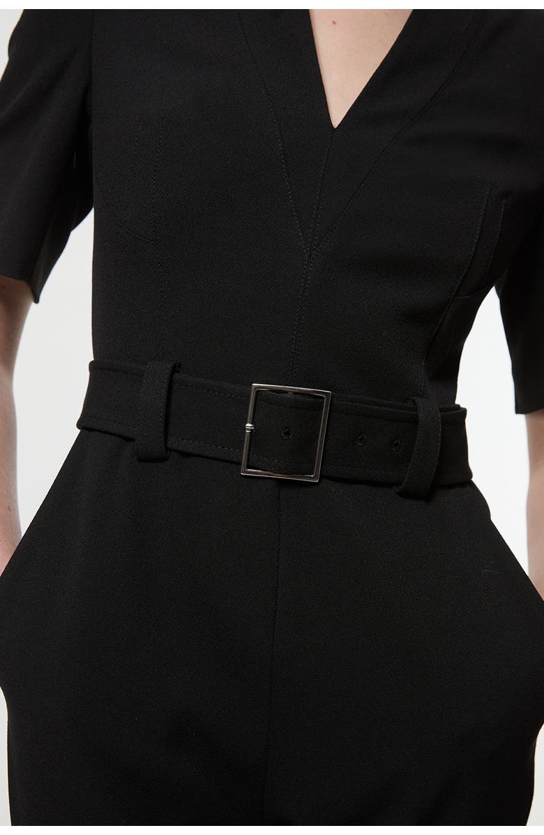 Karen Millen Structured Crepe Forever Belted Jumpsuit, Alternate, color, Black