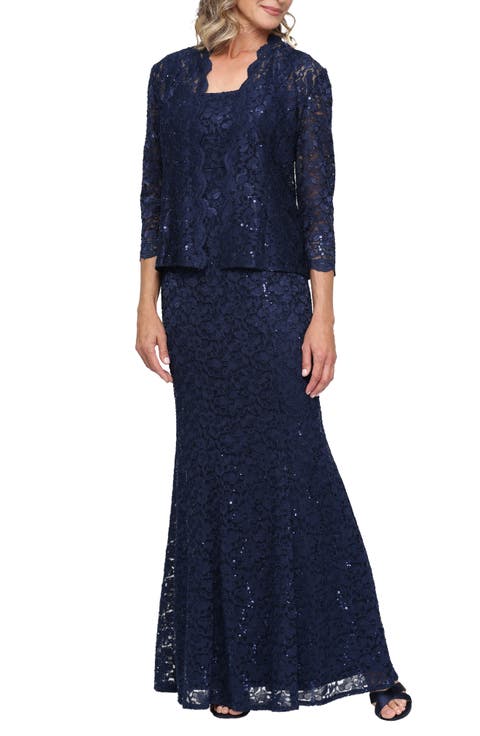 Sequin Lace A-Line Gown with Jacket
