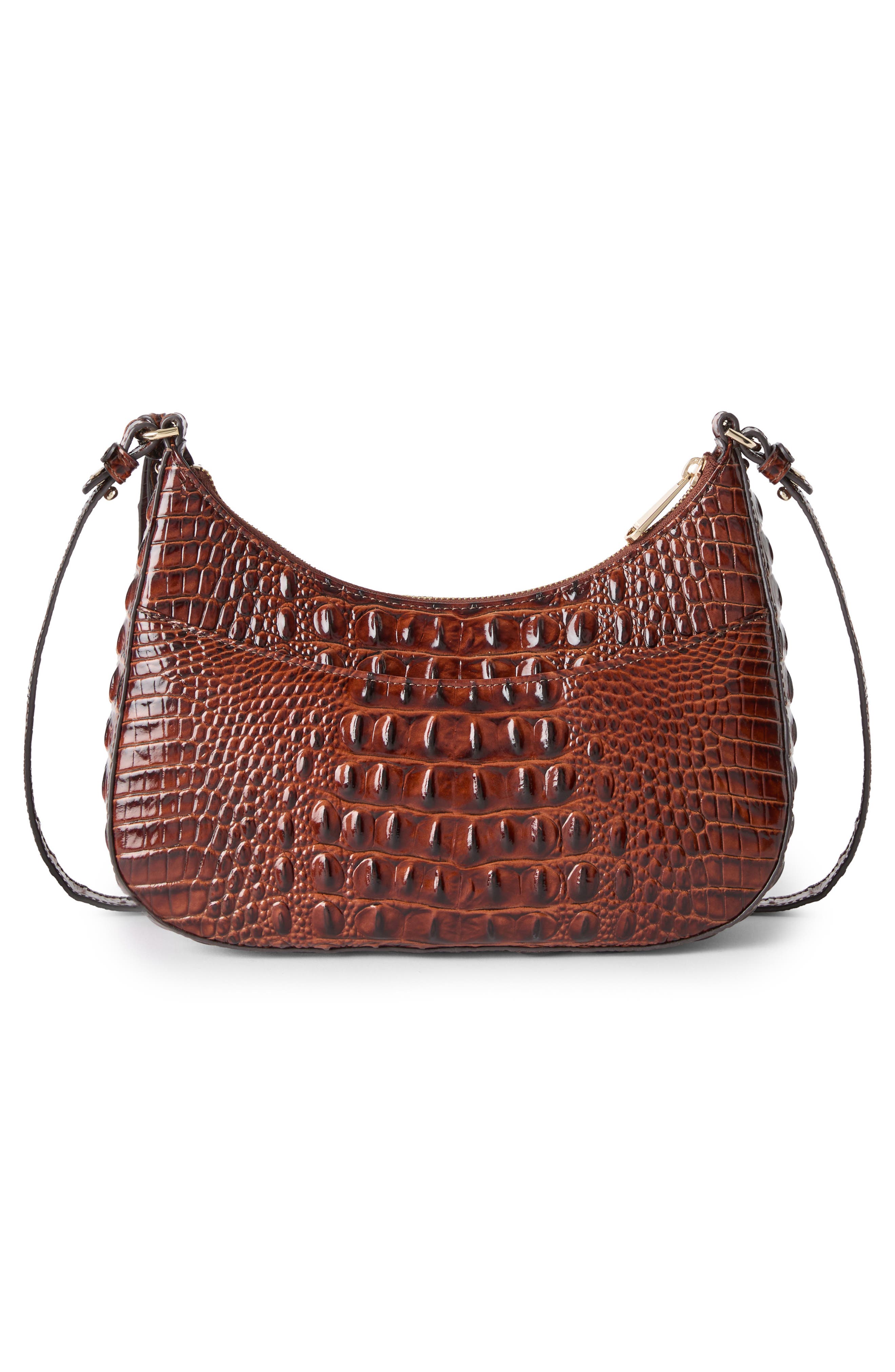 Small Stephie Croc Embossed Leather Crossbody Bag, Alternate, color, PECAN