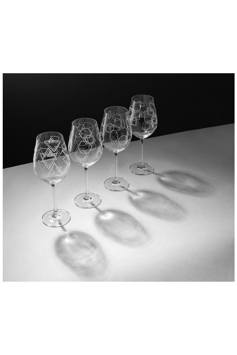 Geo Crystal Set of 4 White Wine Glasses, Alternate, color, CLEAR