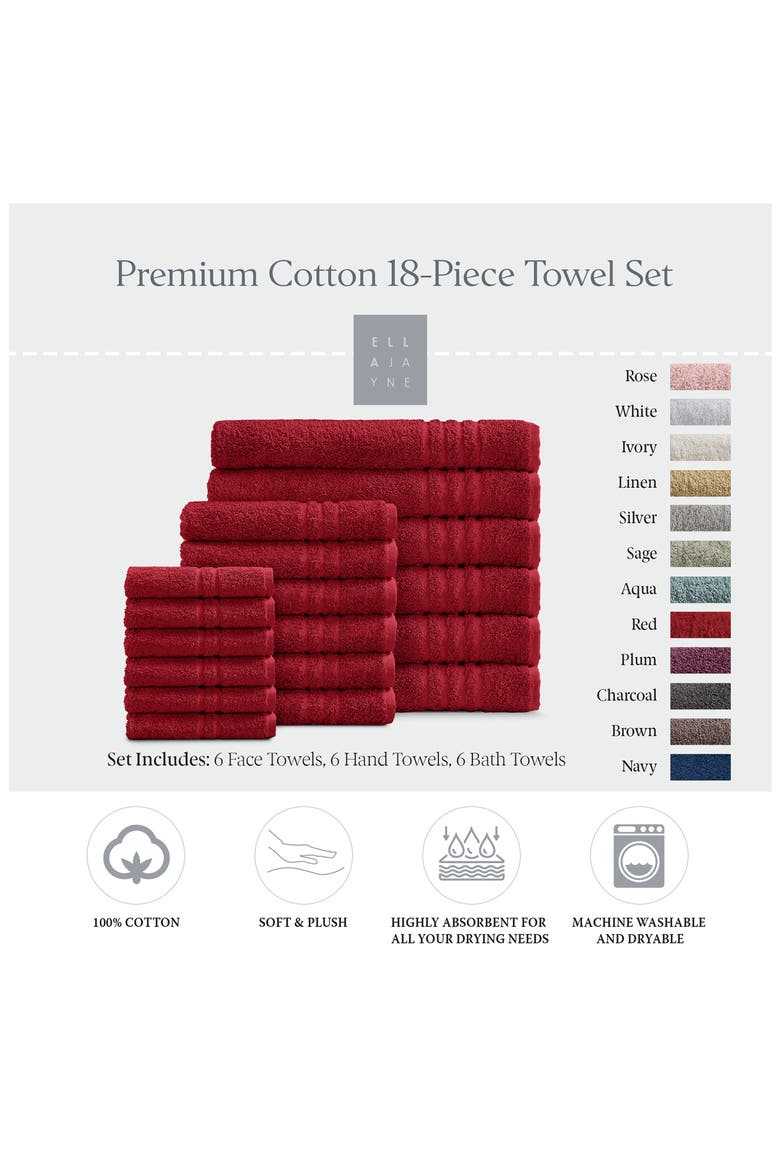 Solid Cotton 18-Piece Towel Set, Alternate, color, RED