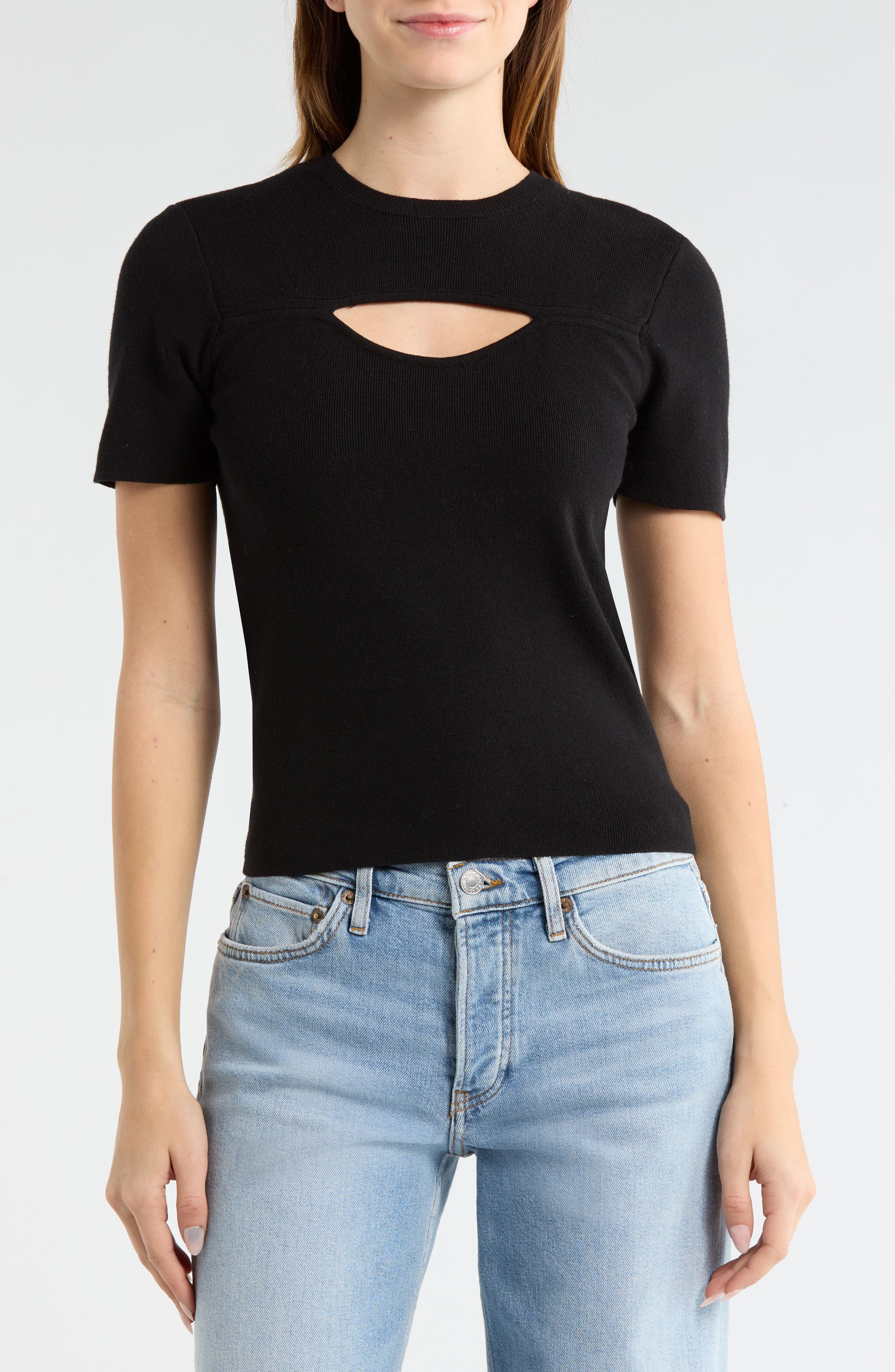 WISHLIST Cutout Short Sleeve Knit Top