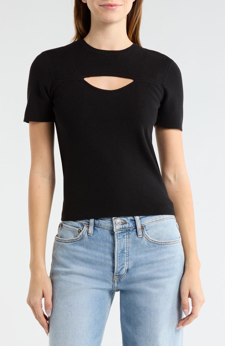 WISHLIST Cutout Short Sleeve Knit Top, Main, color, Black