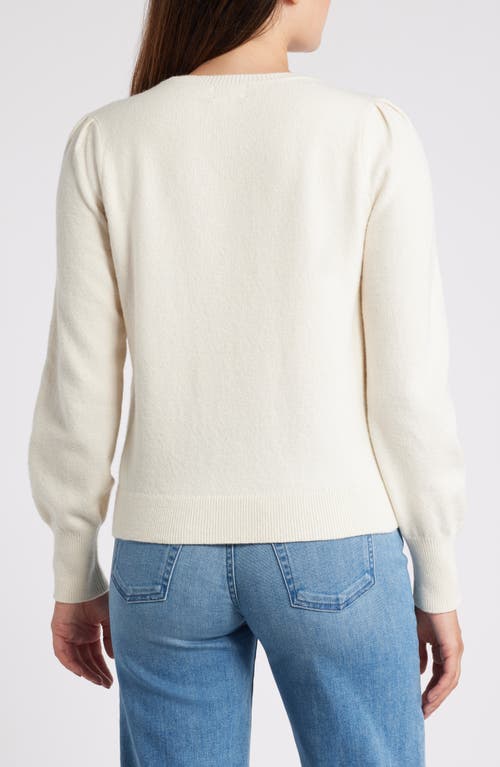 CASLON CASLON® PUFF SLEEVE COTTON BLEND CREWNECK SWEATER