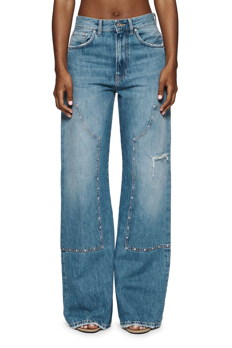 Bling Wide Leg Carpenter Jeans, Main, color, MID INDIGO