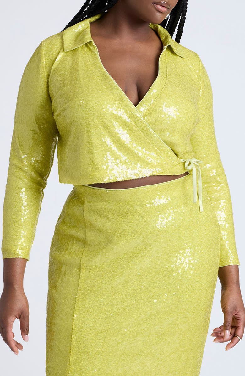 ELOQUII Sequin Crop Wrap Top, Main, color,