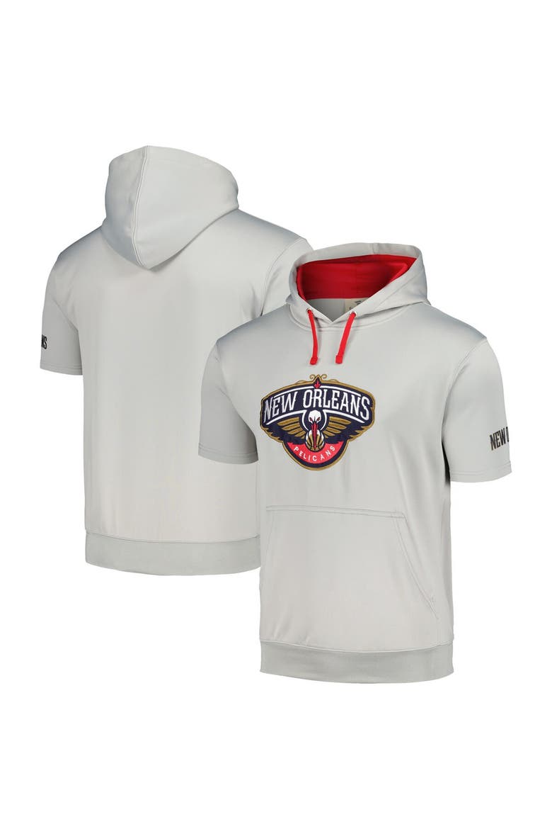 Men's Fanatics Branded Silver/Red New Orleans Pelicans Short Sleeve Pullover Hoodie, Main, color, Silver