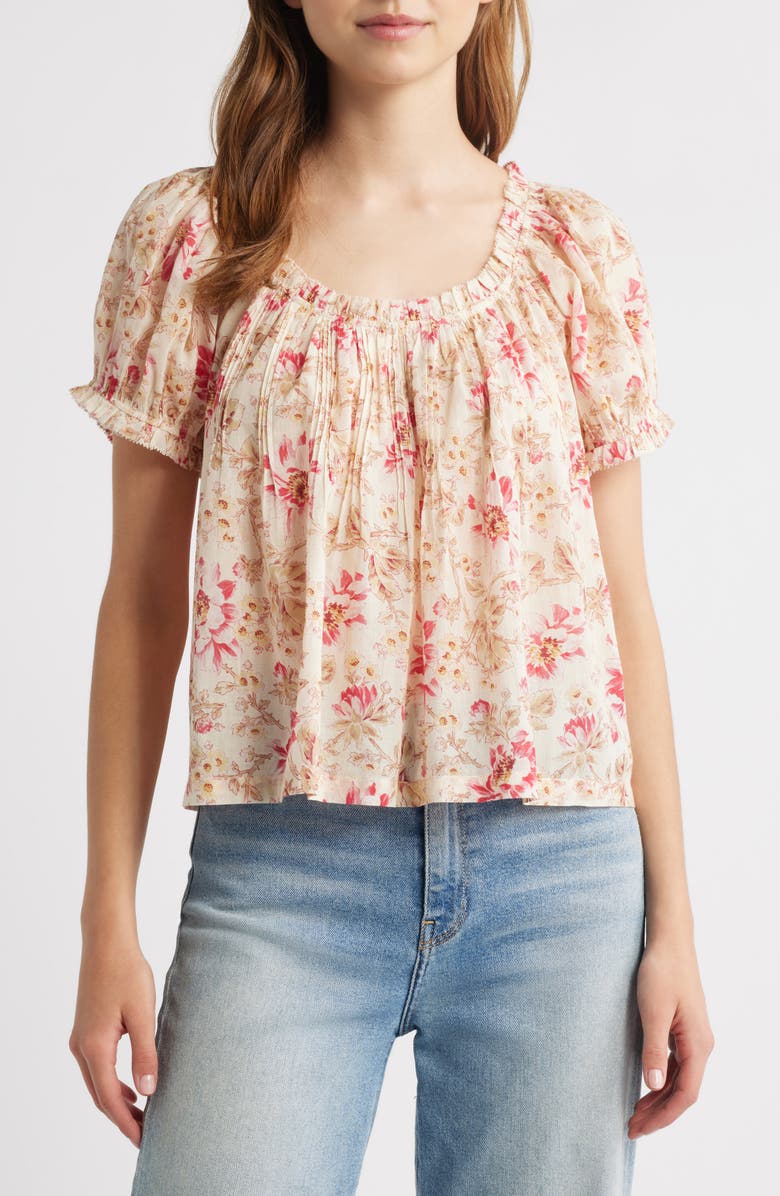 DÔEN Frederica Floral Pleated Organic Cotton Top, Alternate, color, Fleurs De Provence