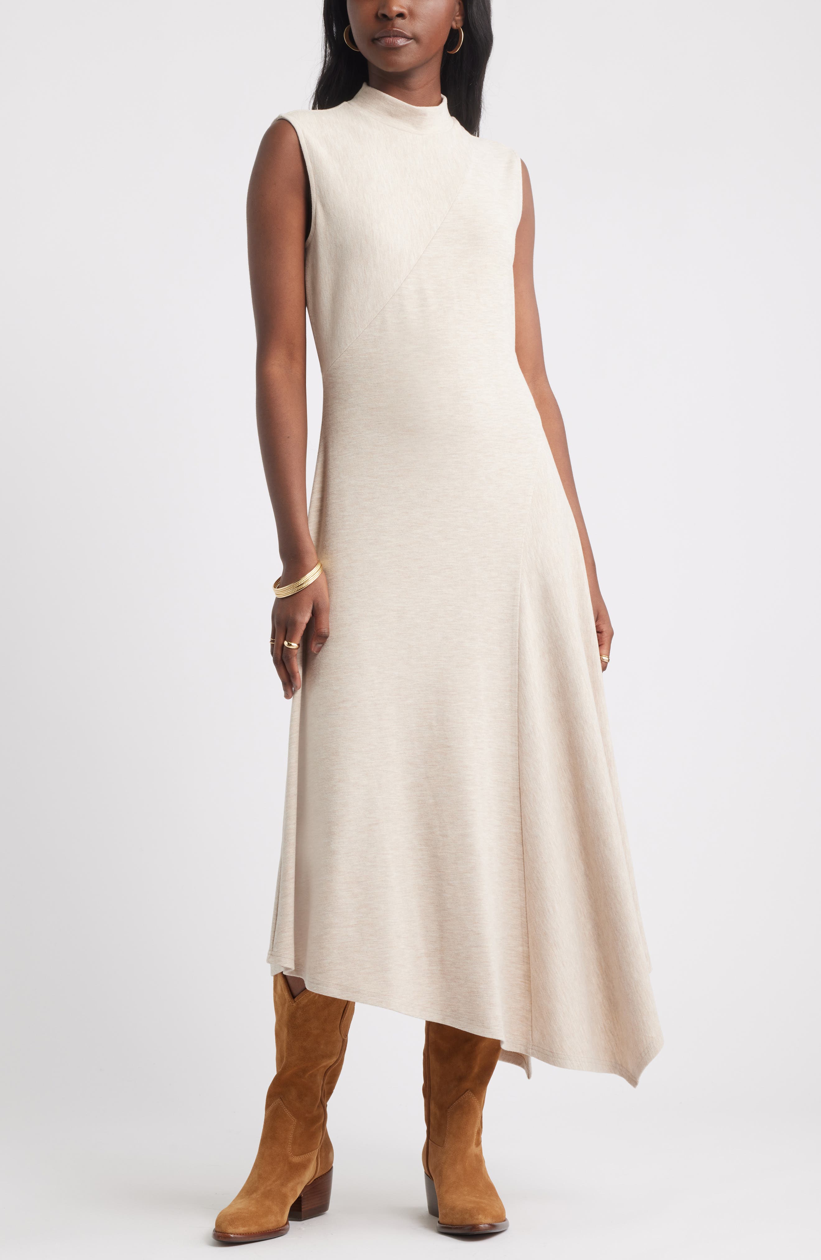 Treasure & Bond Mock Neck Asymmetrical Maxi Dress