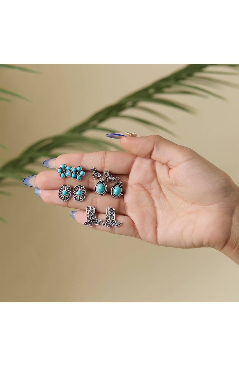 Jessica Simpson Western Turquoise Earring Set, Alternate, color, Silver