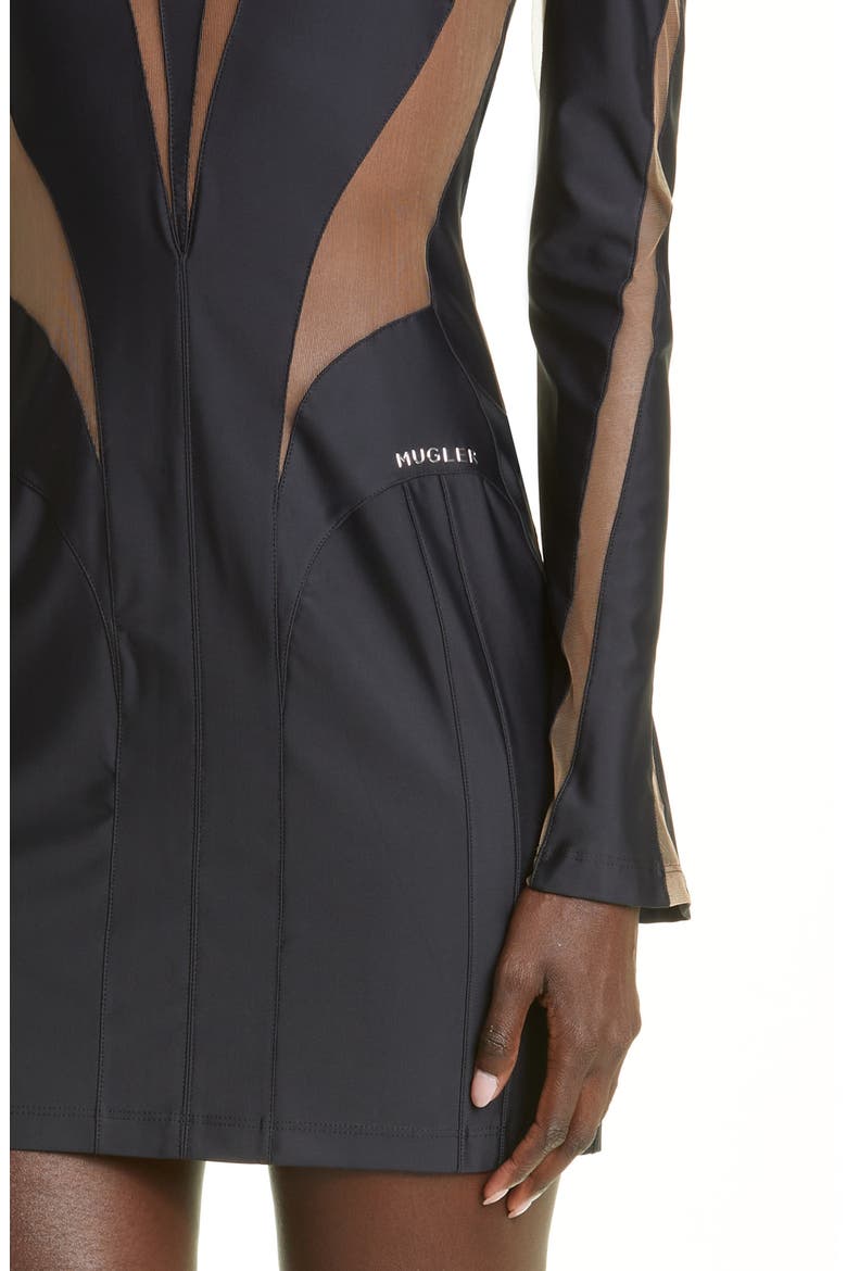 Cutout Illusion Panel Long Sleeve Body-Con Minidress, Alternate, color, 19991 BLACK NUDE 01