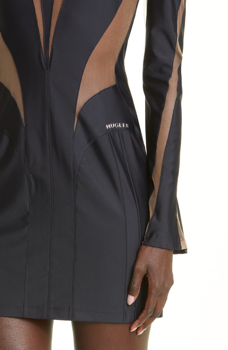 MUGLER Cutout Illusion Panel Long Sleeve Body-Con Minidress, Alternate, color,