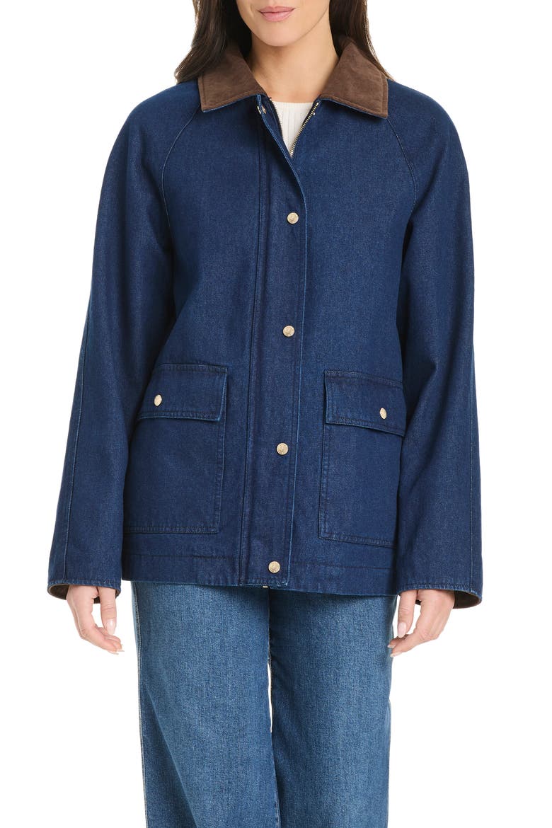 Corduroy-Collared Denim Utility Jacket, Alternate, color, NAVY DENIM
