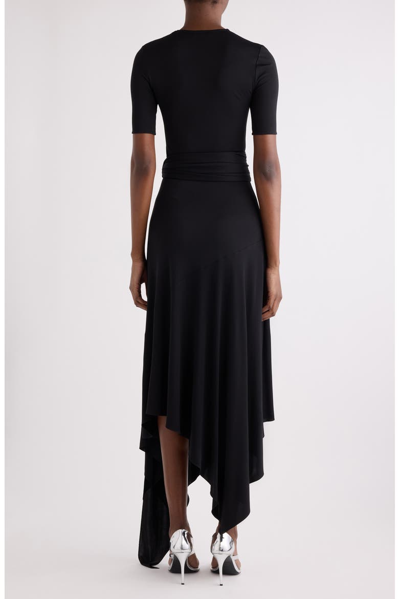Belted Bias Cut Fluid Jersey Asymmetric Dress, Alternate, color, NOIR ALAIA