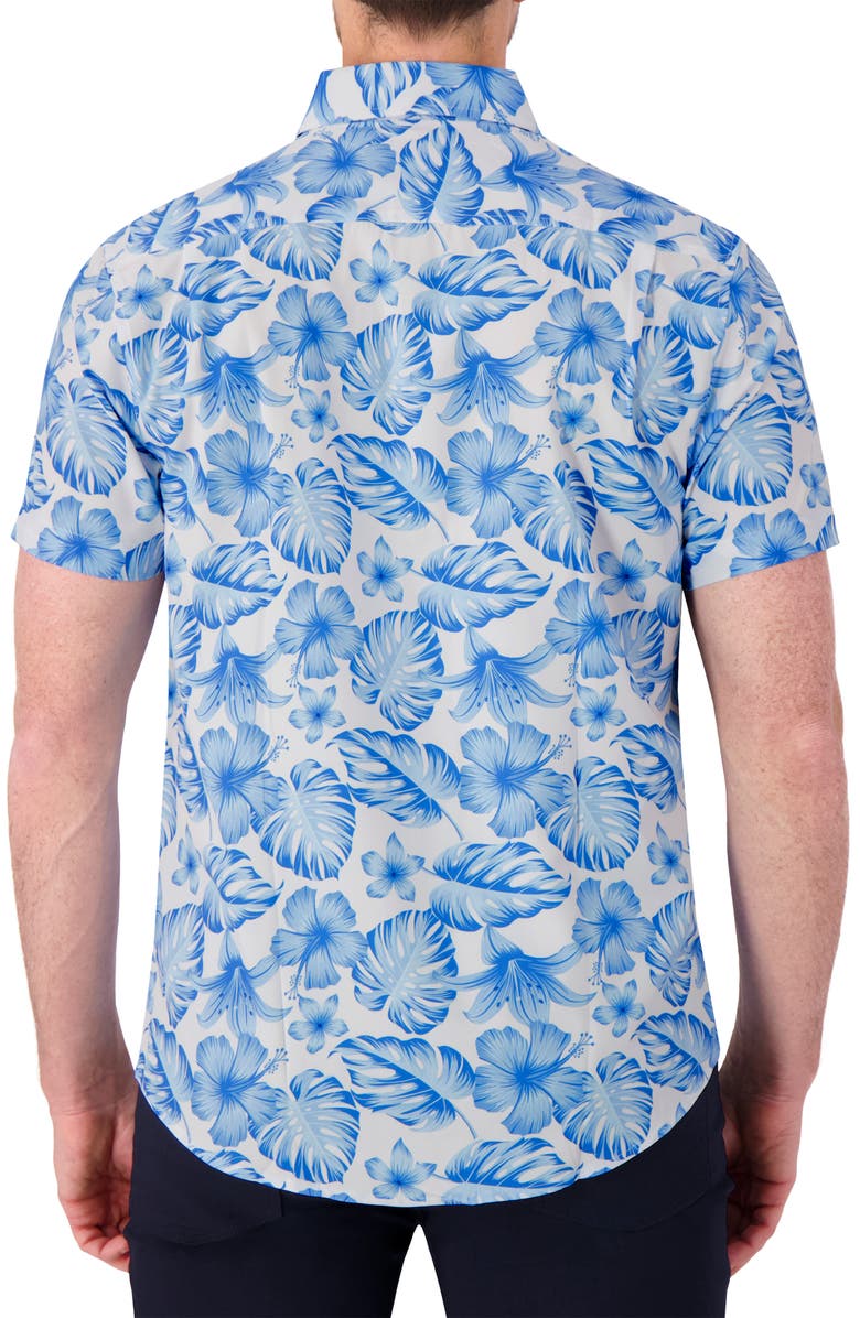 Report Collection Tropical Print Short Sleeve 4-Way-Stretch Button-Down Shirt, Alternate, color, Blue
