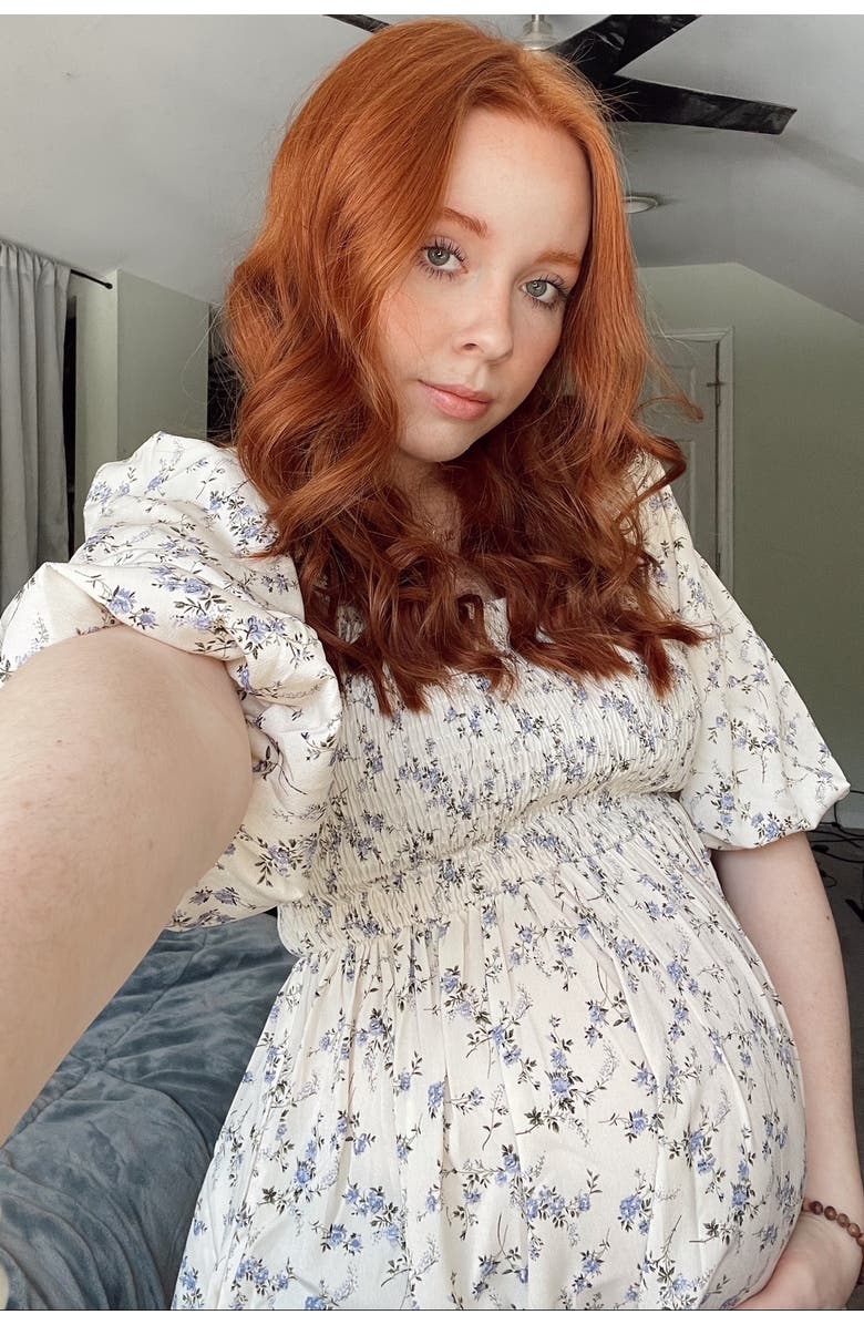 PinkBlush Floral Smocked Hi-Low Puff Sleeve Maxi Dress, Alternate, color, Ivory