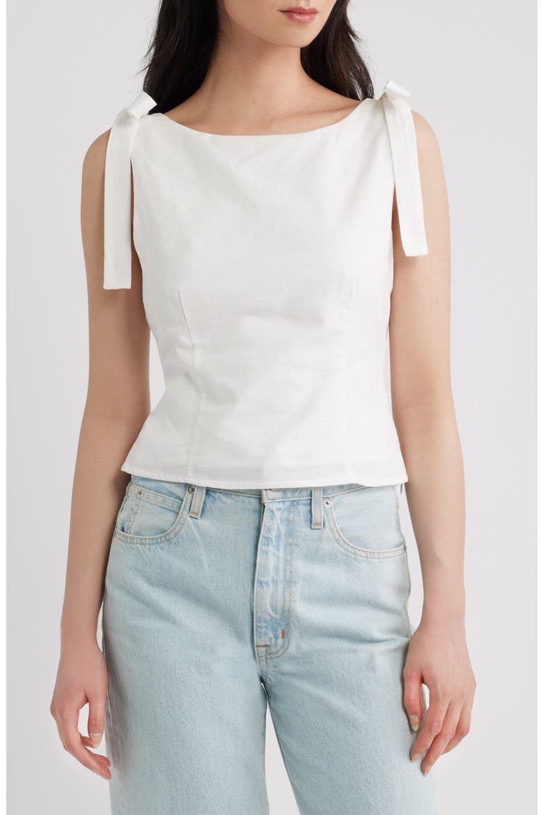 Everett Shoulder Bow Sleeveless Top, Main, color, WHITE