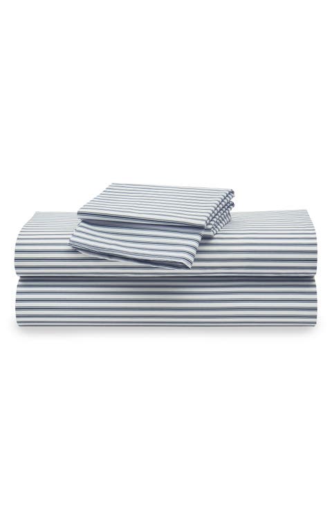 French Ticking Stripes Cotton Percale Sheet Set