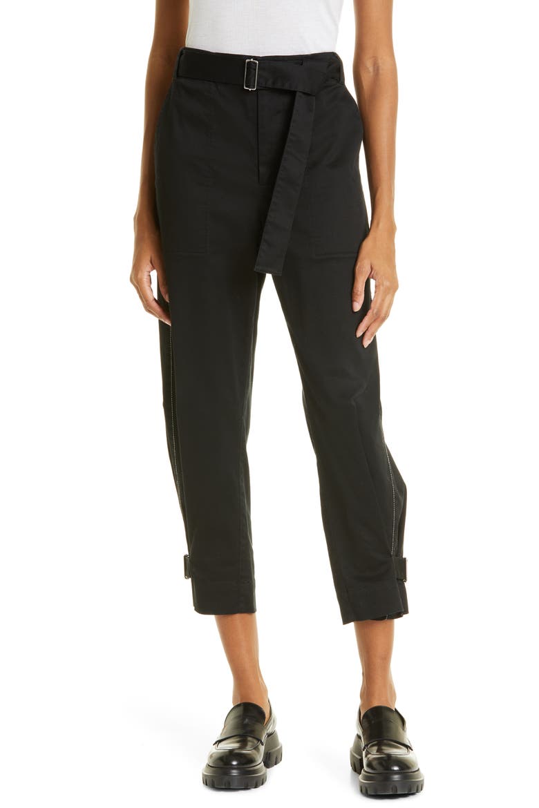 Tapered Crop Stretch Cotton Twill Pants, Main, color, BLACK
