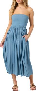 O'Neill Piper Smocked Strapless Midi Dress