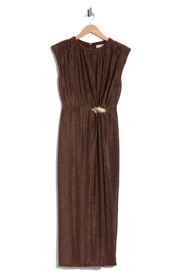 Bit Hardware Metallic Maxi Dress, Main, color, CHOCOLATE