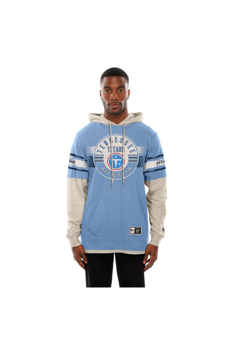 Men's New Era  Light Blue Tennessee Titans Twofer Layered Long Sleeve Hoodie T-Shirt, Main, color, Light Blue