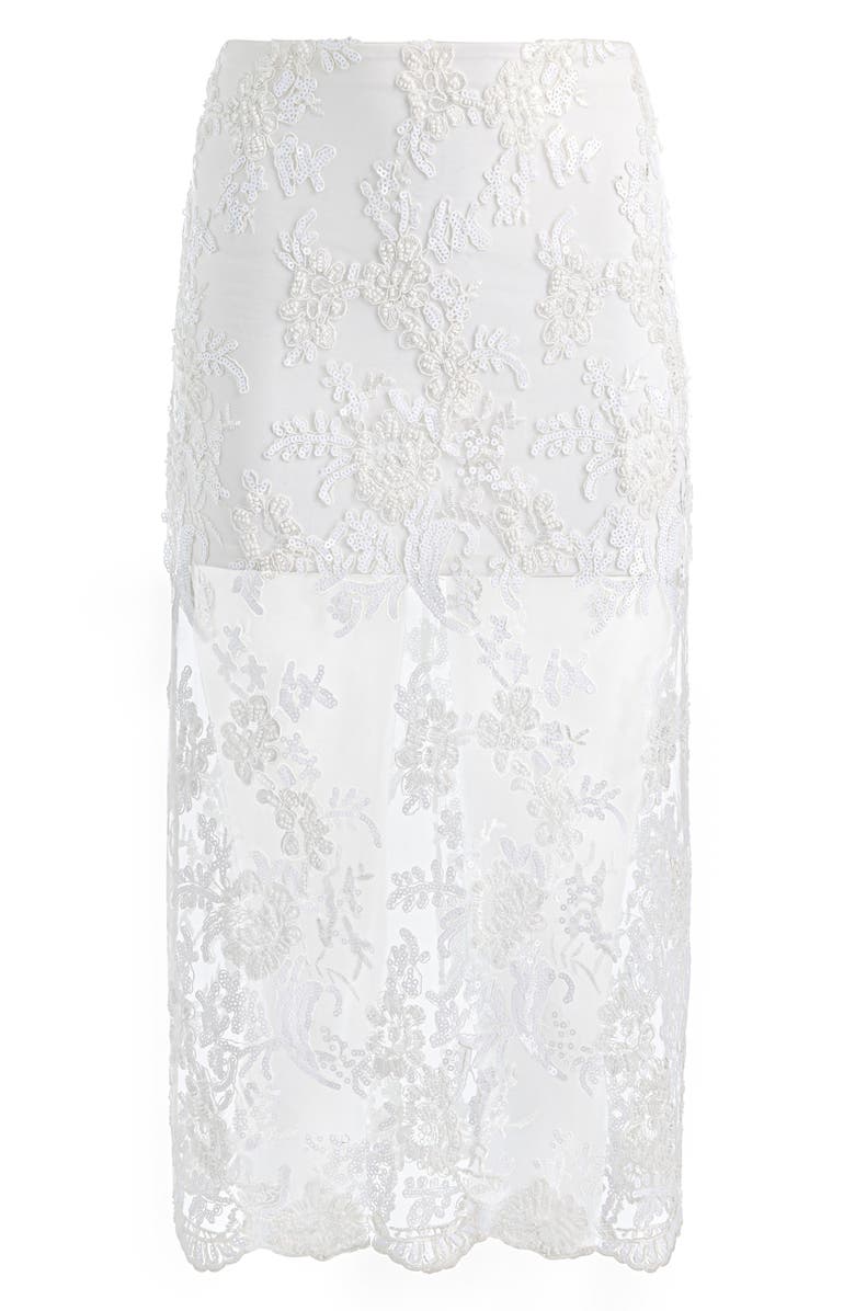 Alice + Olivia Medine Lace Embroidery Slip Skirt, Alternate, color, Off White