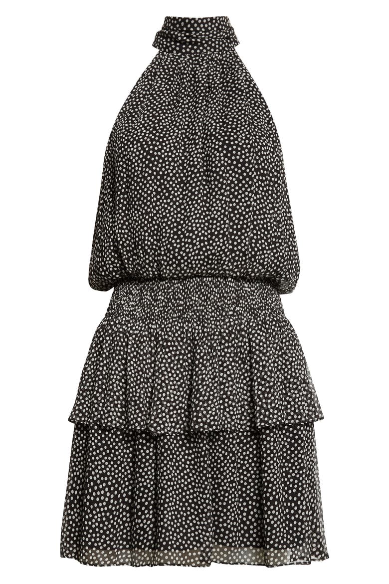 Luana Tiered Silk Minidress, Alternate, color, BLACK POLKADOT