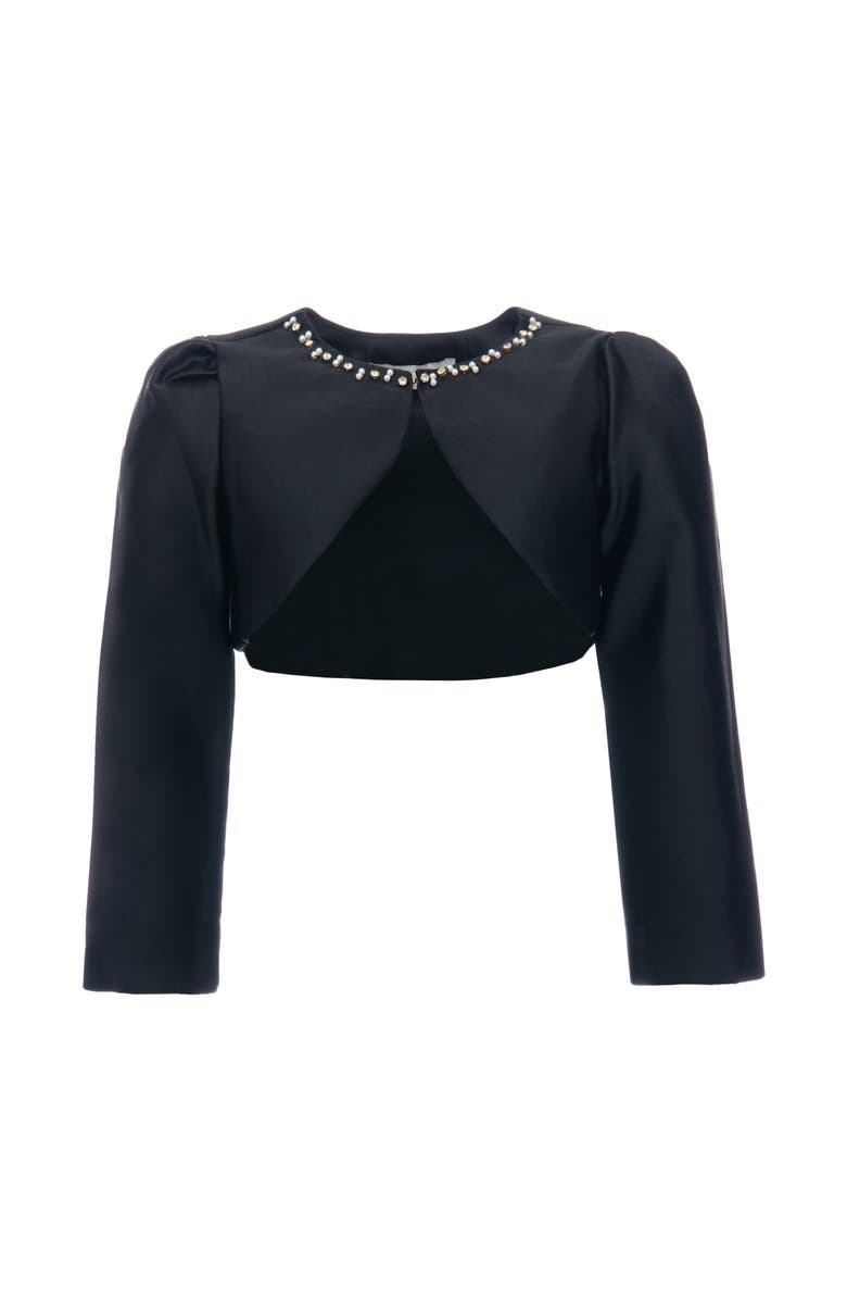 Tulleen Cropped Satin Cardigan, Alternate, color, Black