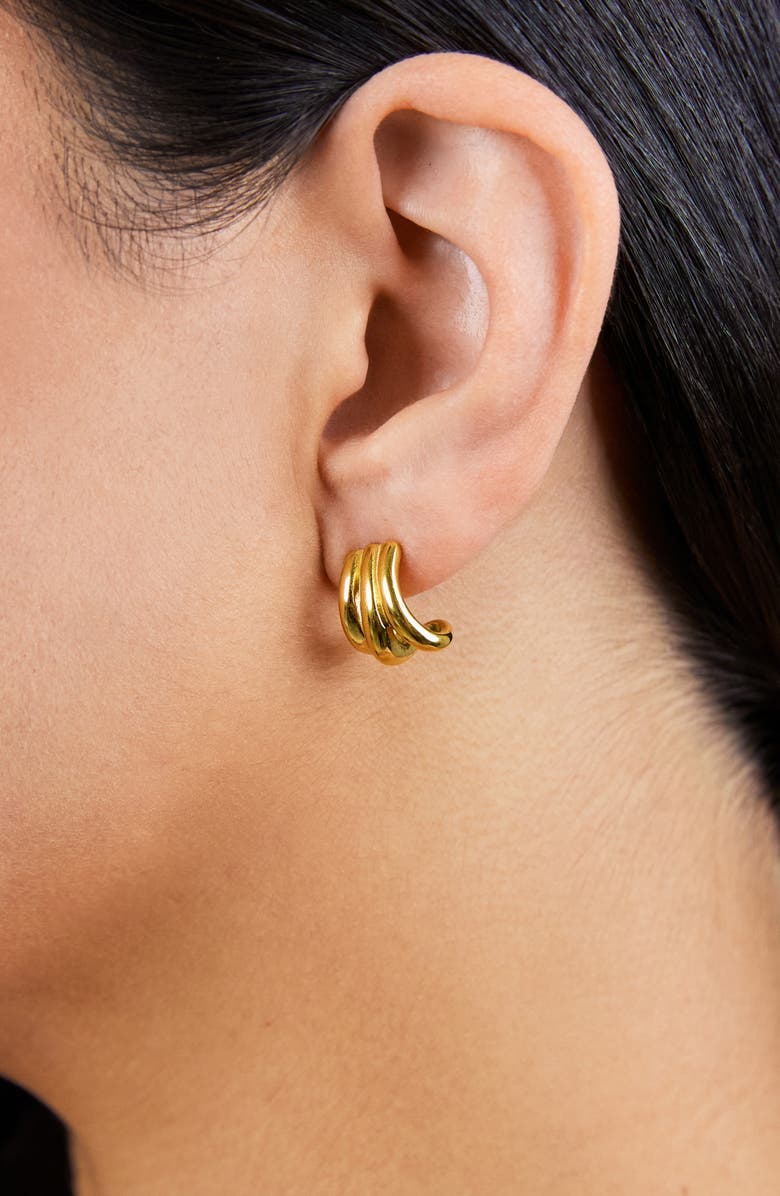 Sterling Forever Clarice Triple Layered Hoop Earrings, Alternate, color, Gold